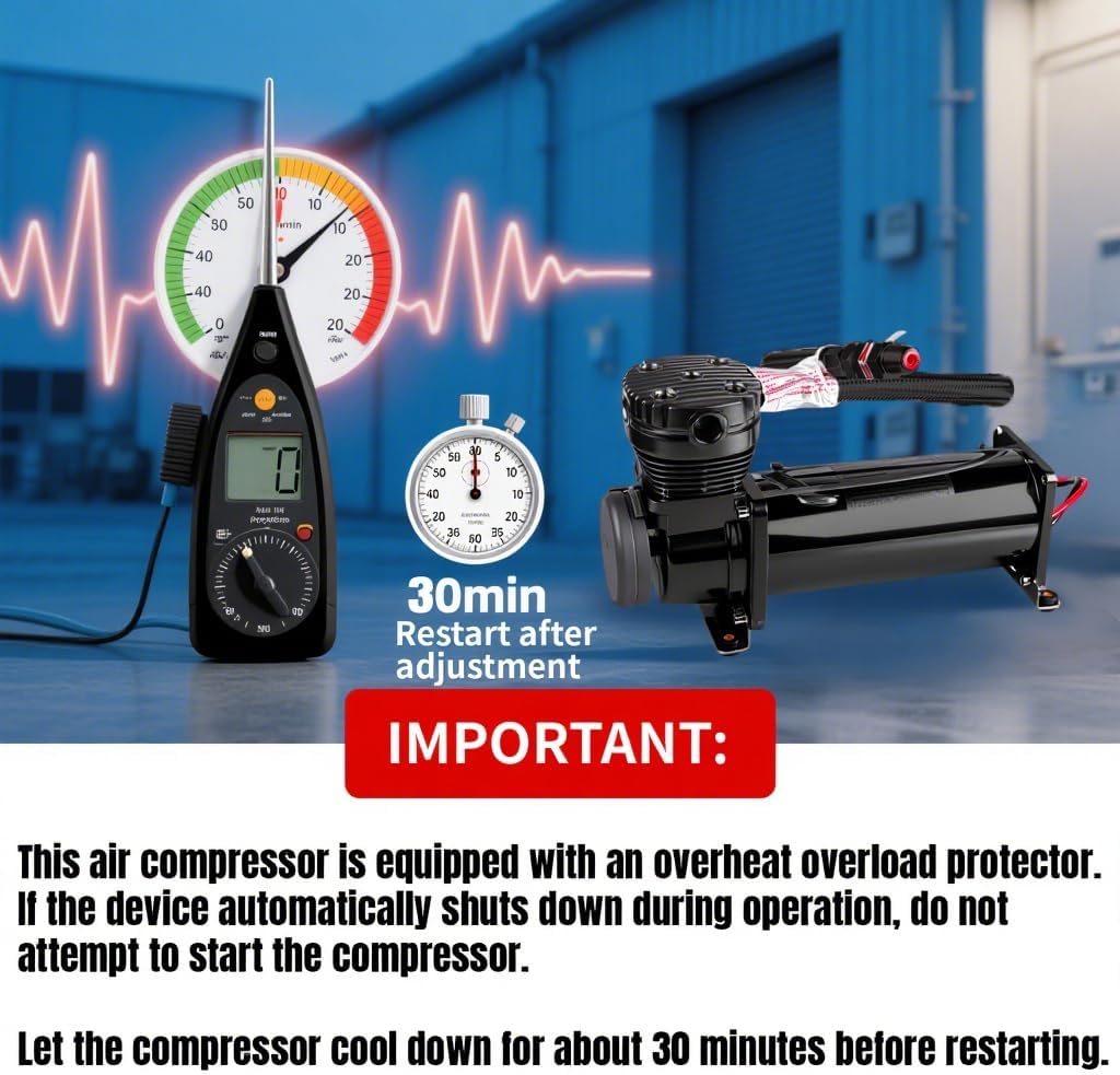3/8NPT Heavy Duty 200 PSI Air horn Compressor kit with 1/4NPT Converter head and Oil water separator, Fittings for 12V Cars/Train/Truck,Air Suspension horn Compressor BLACK