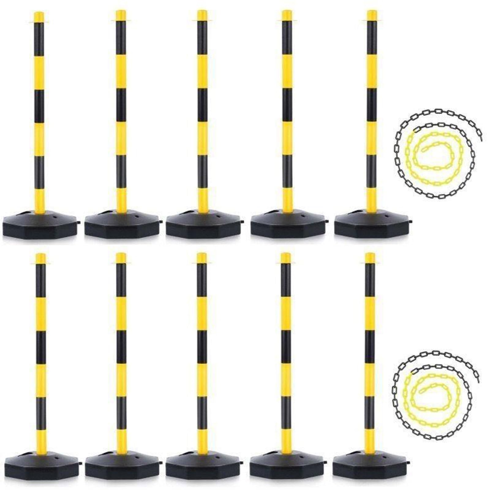 Paquete de 2 a 10 conos de señalización vial de 86 cm (34 pulgadas), con base de goma negra con peso, cadena de plástico, collares reflectantes desmontables(Red+White,10posts)