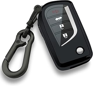 for Toyota Key fob Cover case,with Keychain fit Camry Corolla RAV4 C-HR Yaris Fortuner Smart Remote Vehicle Accessories,Soft TPU Key case,2-3-4 Buttons(Black)