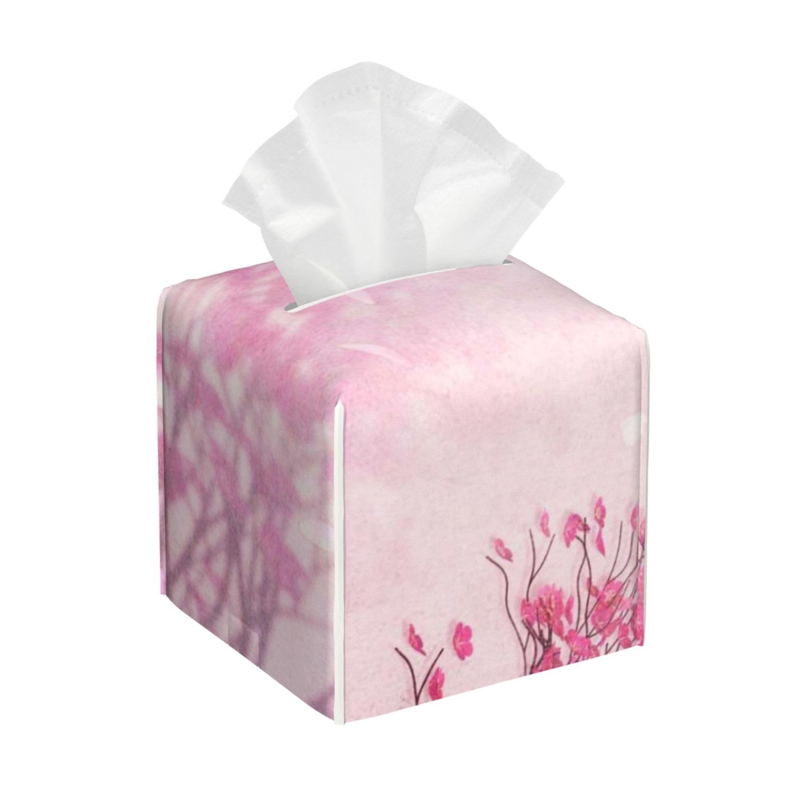 Beautiful Oriental Blossom Background PVC Cube Tissue Pack for Home Office Bathroom Use