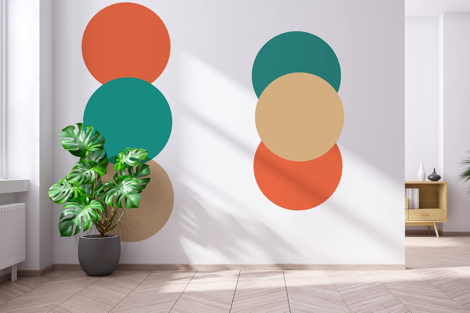 Mid Century Modern Circle Art Wall Decal - Retro 70s Decor