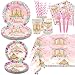 Princess Birthday Party Decorations Serves 20 Guests, Including Dinner Plates, Dessert Plates, Cups, Napkins, Forks, Tablecloth, Straws, for Girls Princess Birthday Baby Shower Party Decorations