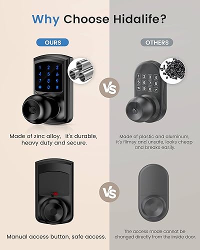 Miniatura 5 de Hidalife Cerradura de puerta de entrada sin llave con código, cerradura de puerta con teclado con asa, cerradura digital de pantalla táctil con Mate