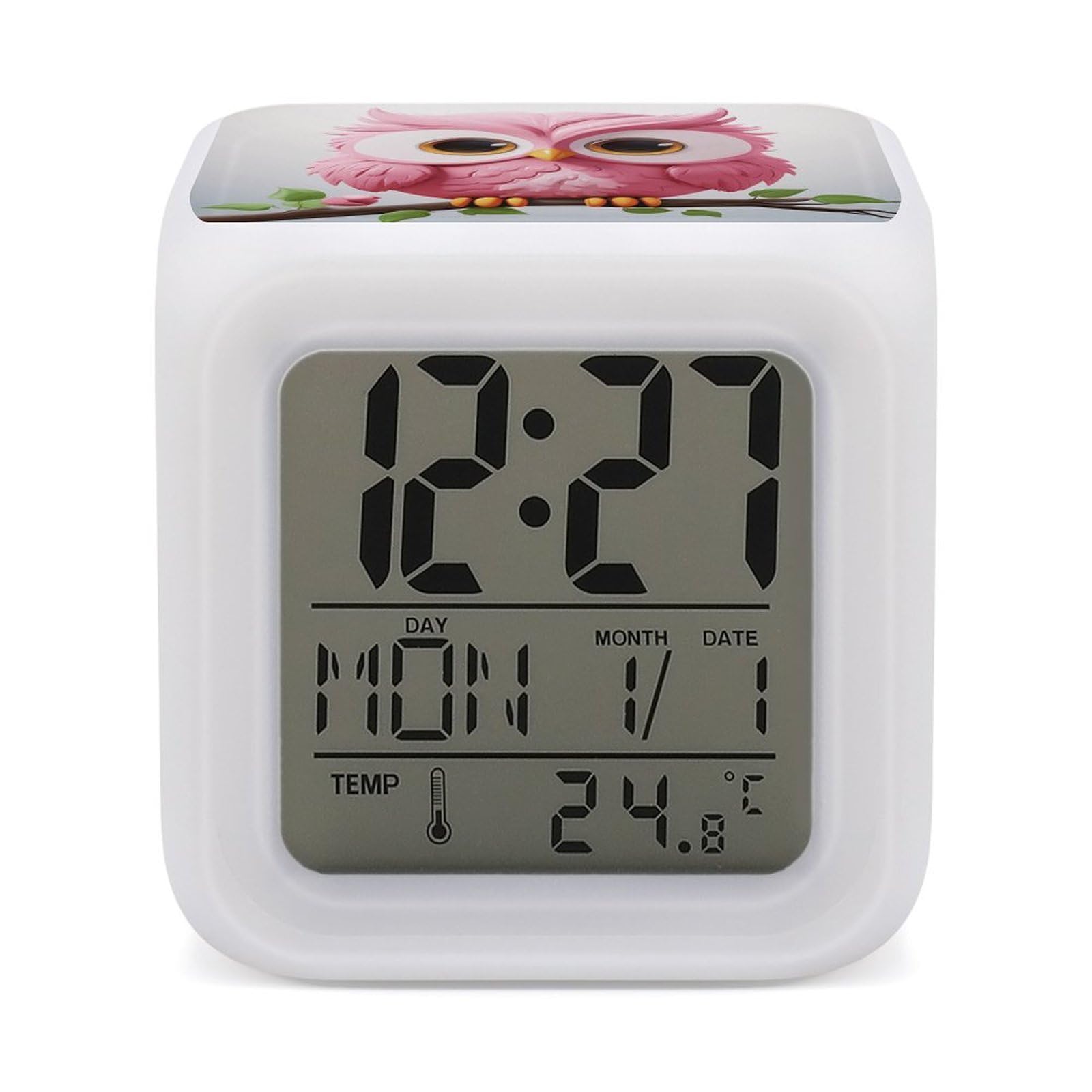 VstaDank A Pink Owl Alarm Clocks with 7 Color Changing Night Light Exquisite Bedroom Digital Clocks with LED Temperature Display Desk Clock Ok to Wake Clocks for Heavy Sleeper