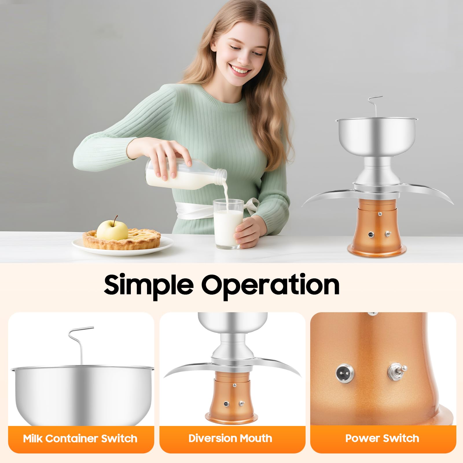 Milchzentrifuge Elektrisch, 5L Milch Zentrifuge Milchseparator Milchcreme Separator für Kuhmilch und Ziegenmilch, Bauernhöfe