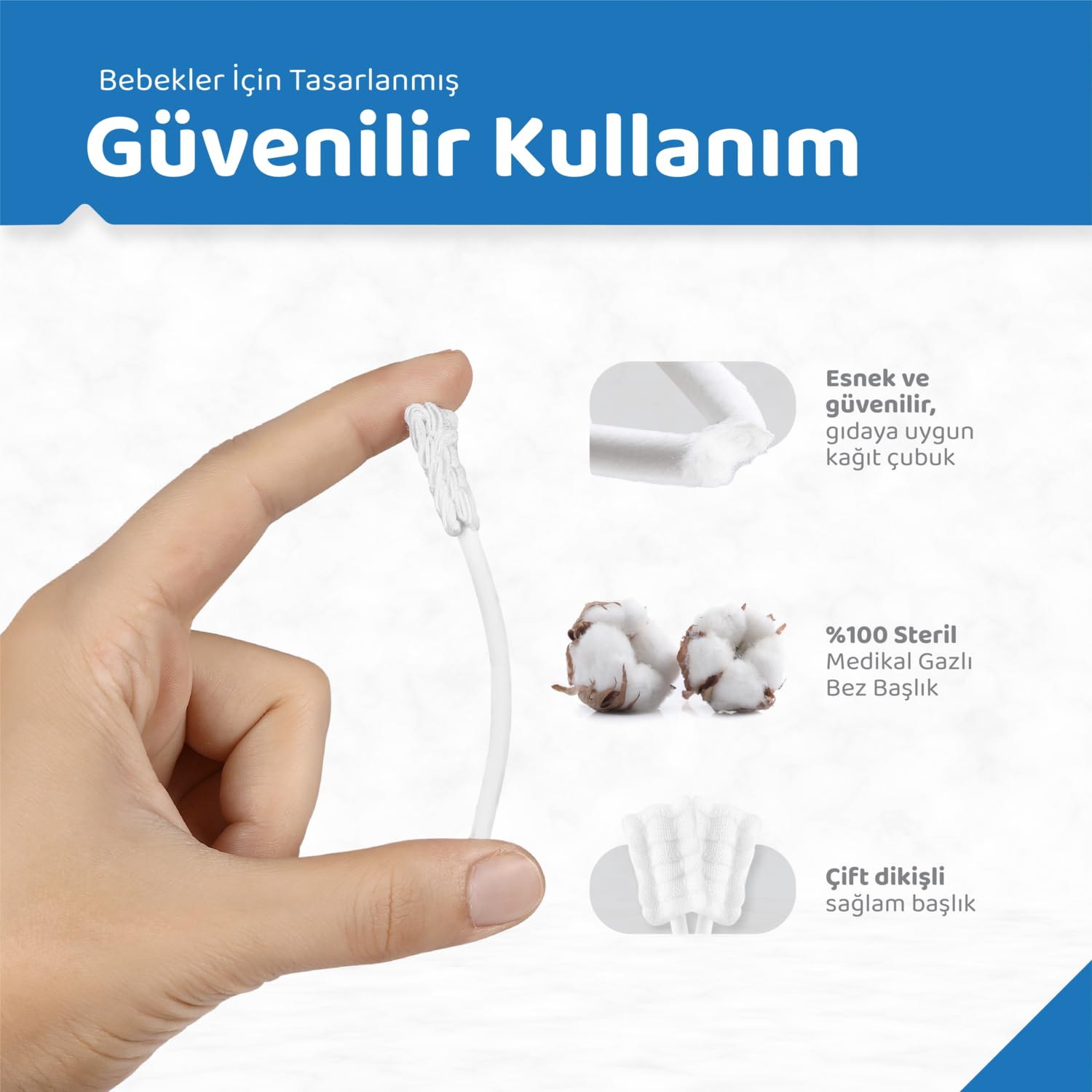 Guqqo Bebek Ağız Temizleme Çubuğu, 25 Adet, Yenidoğan ve Bebekler İçin Pamukçuk, Dil, Damak ve Diş Eti Temizleyici, Tek Kullanımlık