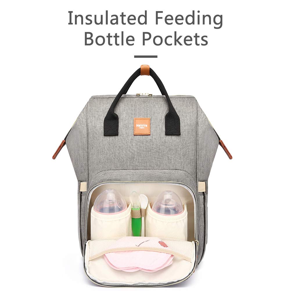HaloVa Diaper Bag Multi-Functional Portable Travel Backpack Nappy Bags for Baby Care, Water-Resistant, Large Capacity, Stylish and Durable, Leather Tag, Gray
