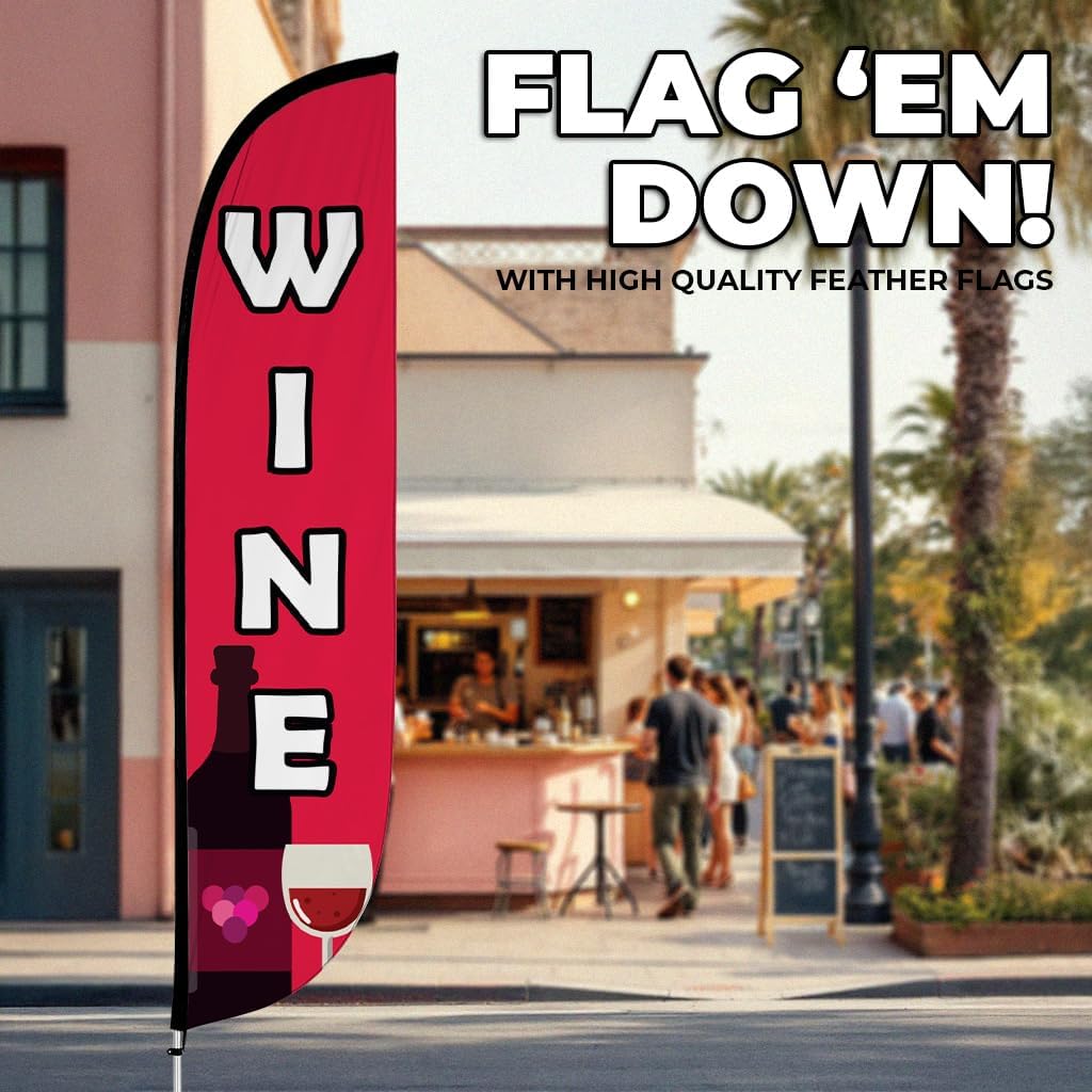 LookOurWay Feather Flag Pole Kit - 12 Feet Tall Advertising Flag Banner with Fiberglass Pole Kit and Ground Spike for Business Promotion - Beer & Liquor Flags - Wine (10M1200152)