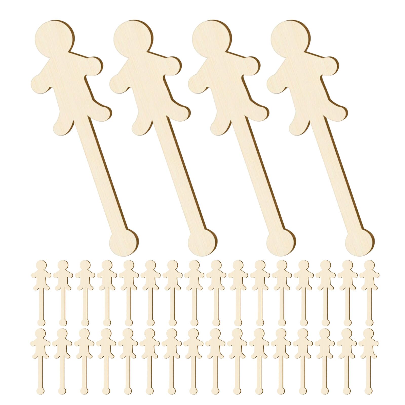 HEALSOPTHY 100pcs People-Shaped Wood Sticks for Kids Comfortable to Hold for Small Hands, Beige Wooden Craft Sticks for Family Creativity Sessions and Drawing Activities