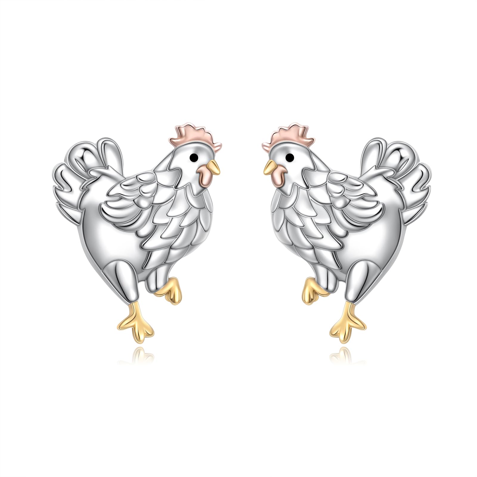 Alphm Chicken Earrings for Women 925 Sterling Silver Silkie Chicken/Rooster Stud Earrings Cute Farm Jewelry Chicken Lovers Gift for Mom Daughter