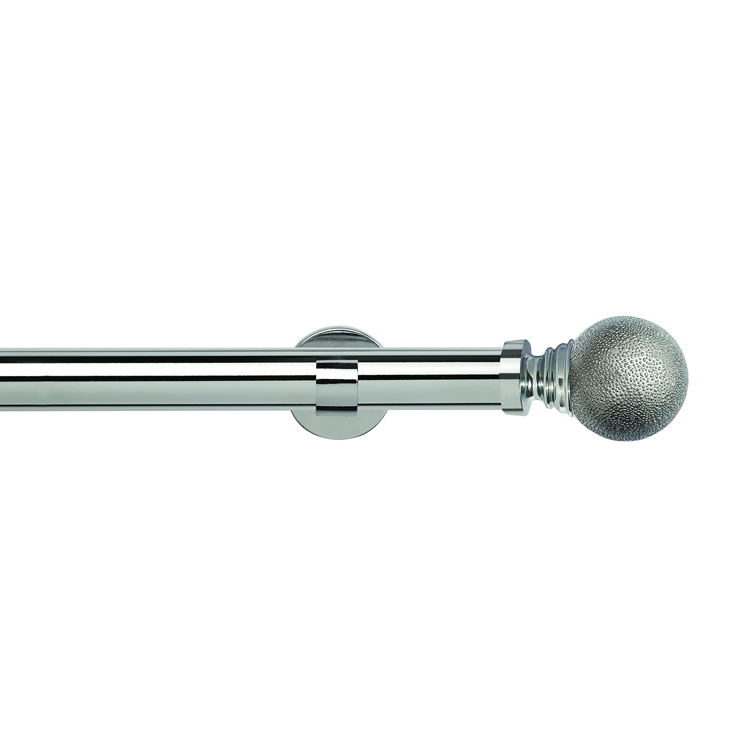 35mm Metal Eyelet Curtain Pole Track, Chrome, Textured Ball Finial, Trade Pole, (300 cm)