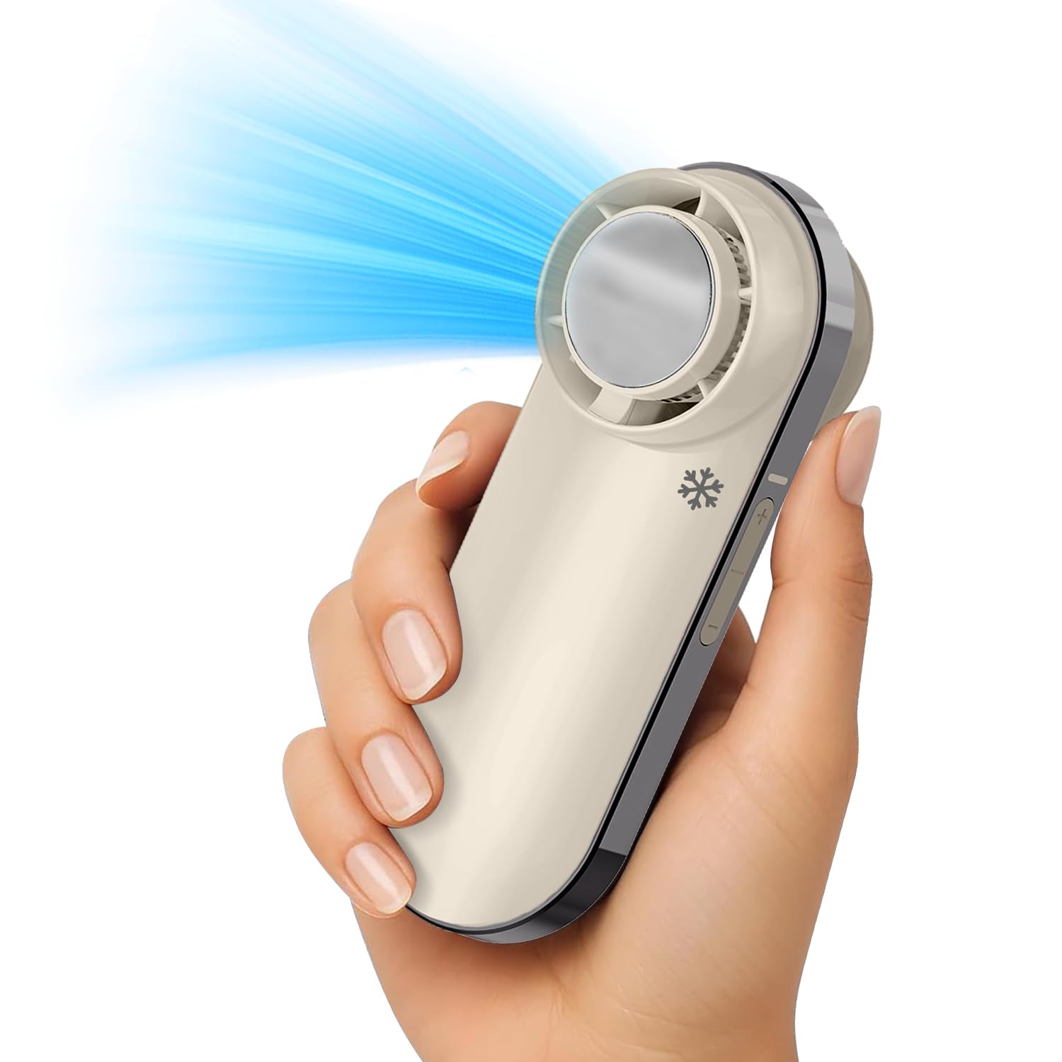 BREEZE ME - Hot Flashes/Hot Days Instant Cooling. Device Cools You 2 Ways- Icy Cold Contact Disc for Skin Or 100-Speed Mini Fan for Wind - Small,