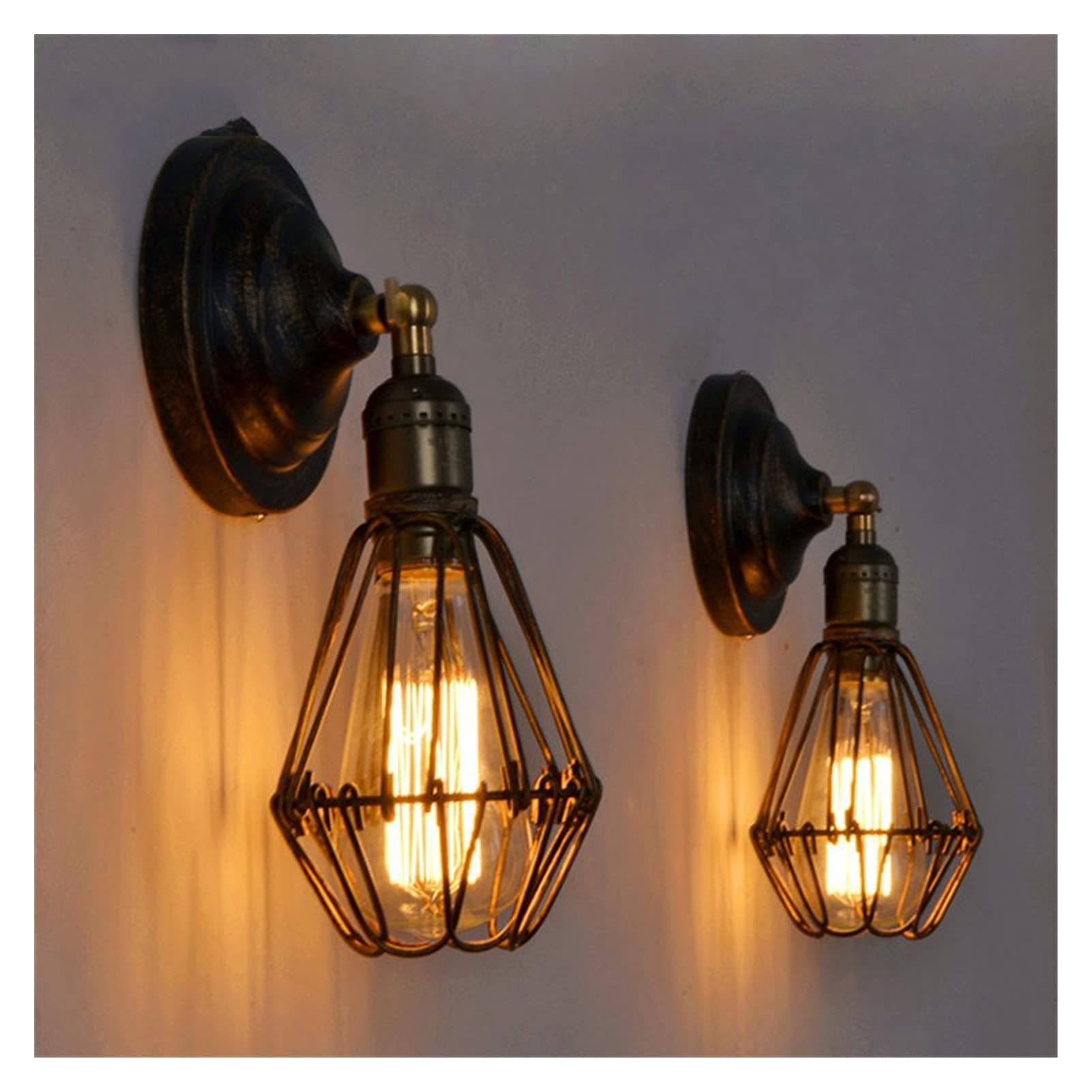 Lámpara de pared, Viento industrial V-intage Jaula de hierro Lámpara de pared Apliques de ruedas Bar Restaurante Loft AC90 260v Luz de soporte montada en la pared, Lámpara de pared moderna Comfortable