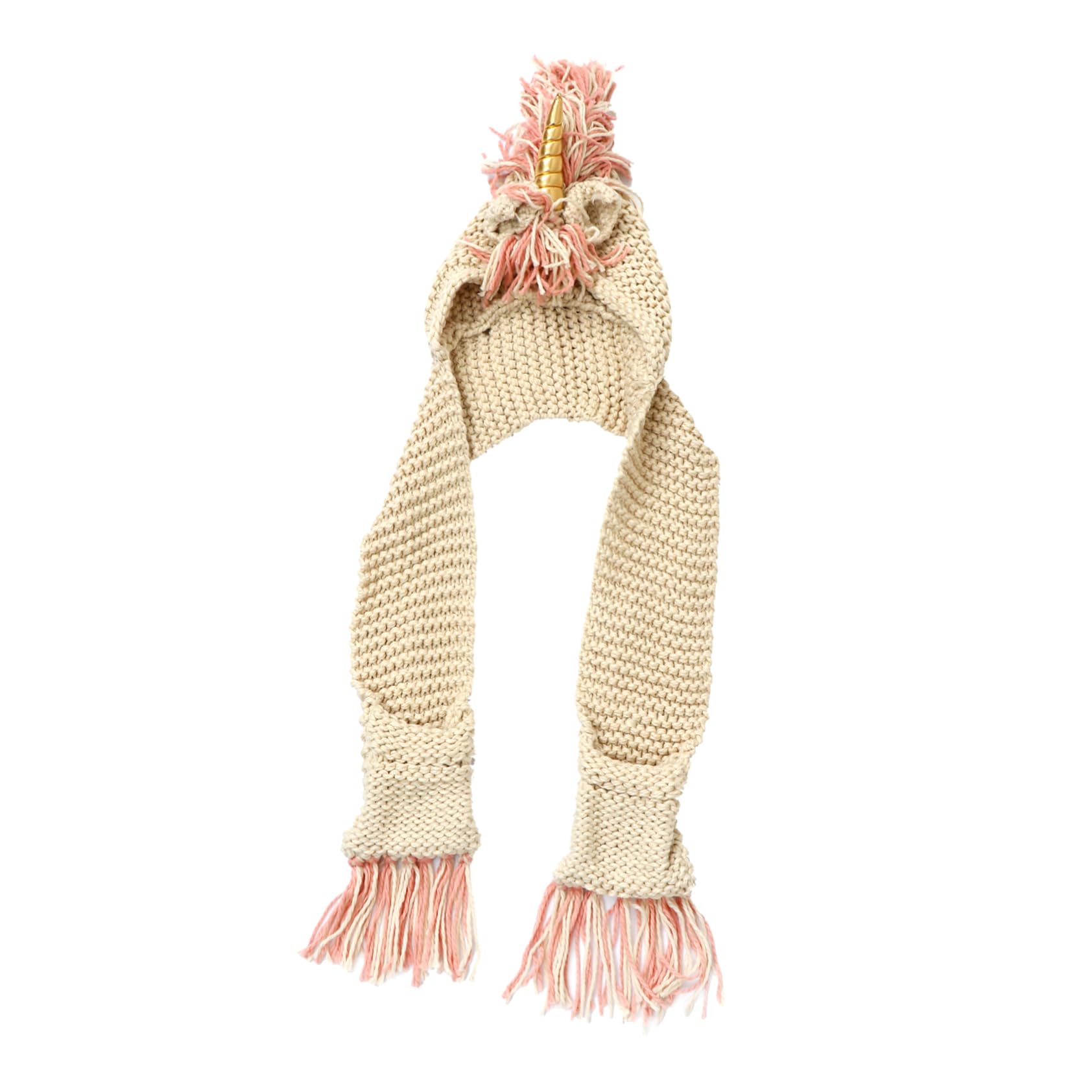 Gorro de Unicornio de Crochet para Niños, Grande 6-12 Años, Acrílico Dorado | Bolsillo para Bufanda, Tejido a Mano, Capucha Cálida, Adecuado para Festivales y Sesiones Fotográficas