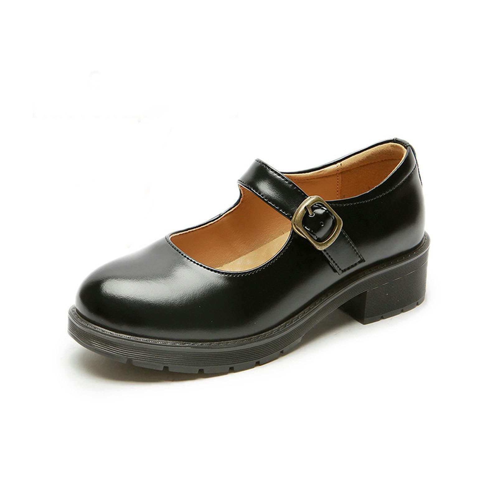 Petites chaussures en cuir à bout rond et talons hauts rétro pour femme Chaussures Mary Jane