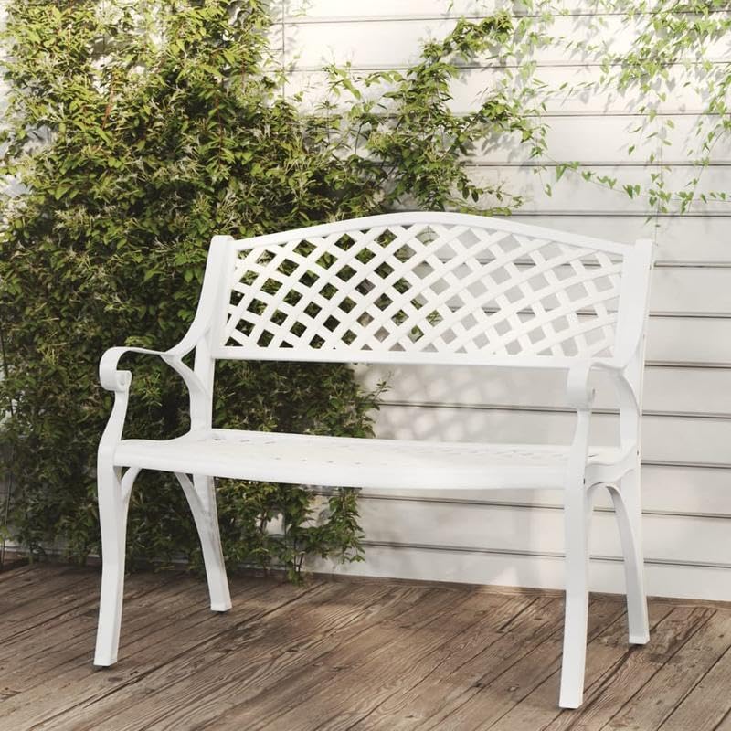 Eleganz Panchina da giardino 102 cm in alluminio pressofuso e ghisa Bianco