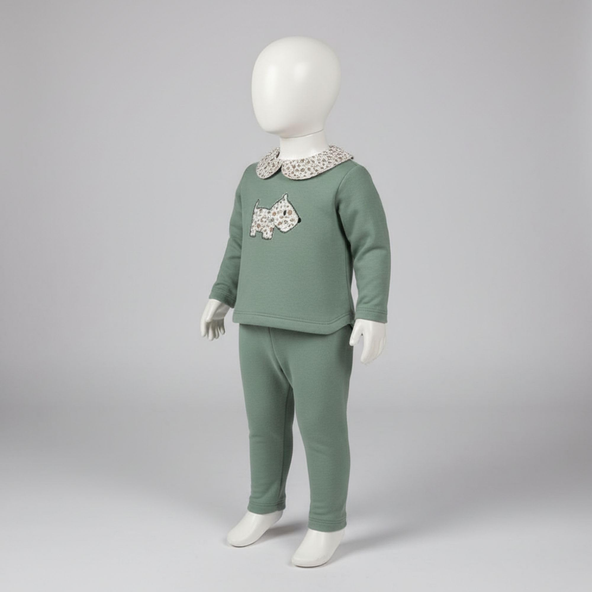 BABIDU | Chandal Niña con Sudadera Bordado Casita, Cuello y Volantes Florales, Pantalón Largo a Juego, Conjunto Completo Felpa Algodón Suave, Ropa Infantil de 1 a 4 Años