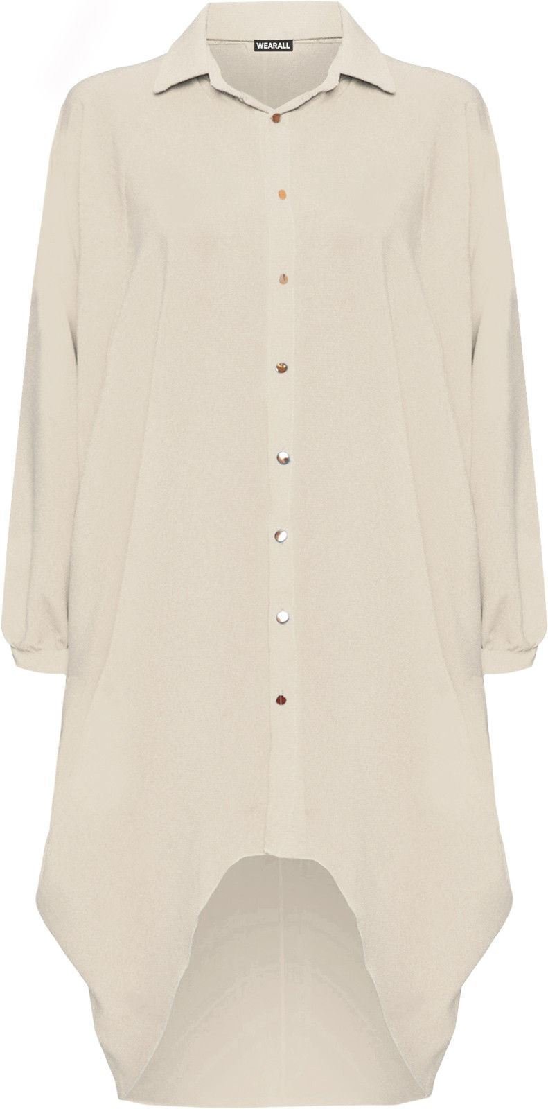 Wearall Women's Stone Wearall® Plus Batwing Shirt Dress Long Sleeve Dip Hem Hi Lo Button Collar - 16-18
