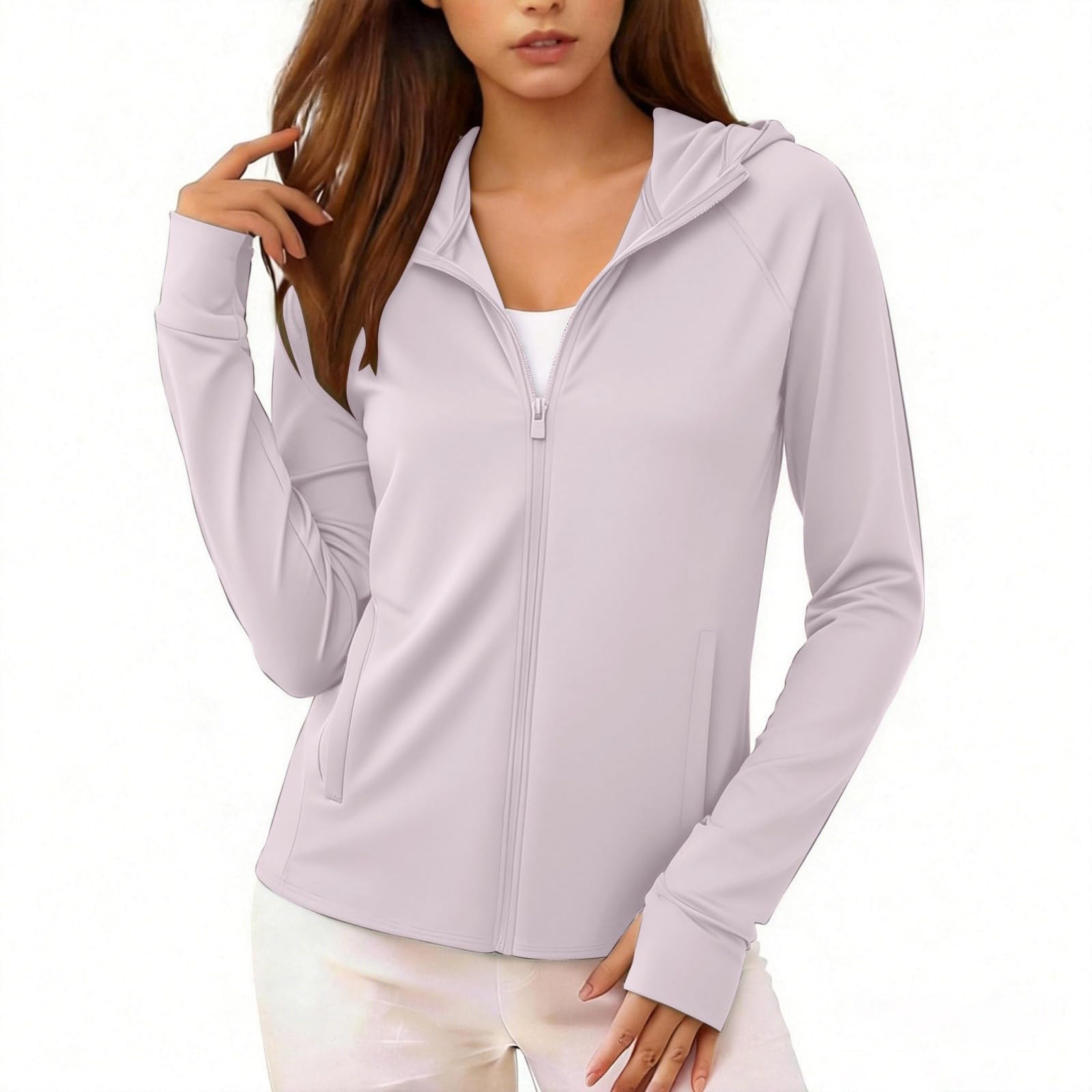Damen UPF 50+ Sonnenschutz Hoodie Full Zip Laufshirt Uv Schutzkleidung Wander Kleidung Damen Cooling Shirt Funktionsshirt Leicht Schnelltrocknend