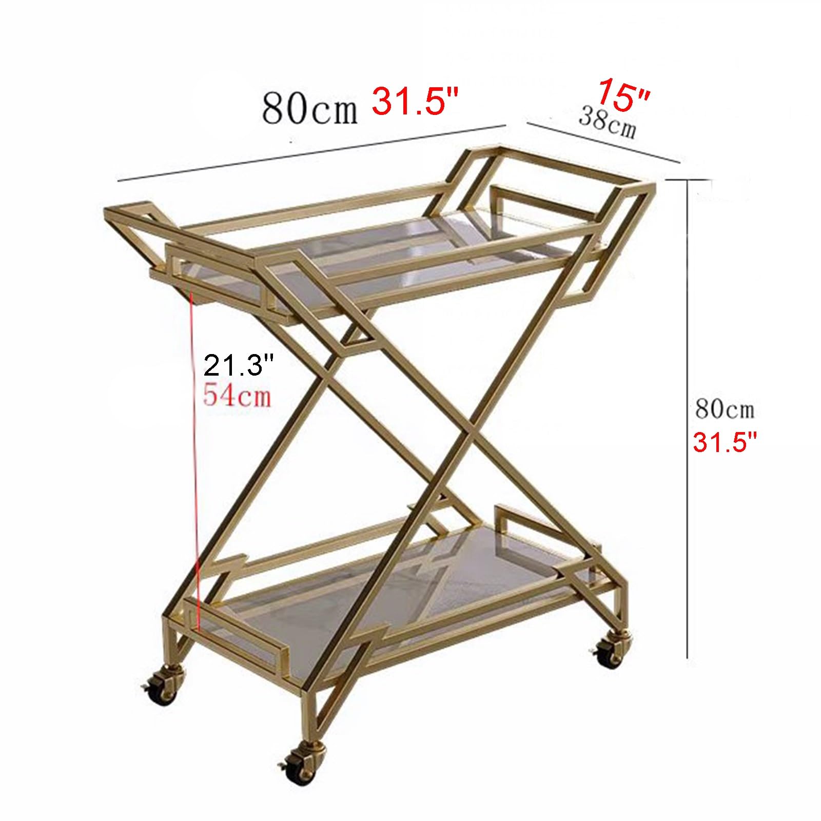 Chariots alimentaires en forme de X avec panneaux en marbre, cadre en fer émaillé cuit à haute température, poignées pratiques et garde-corps surélevés – Parfait pour la restauration et l'hôtellerie
