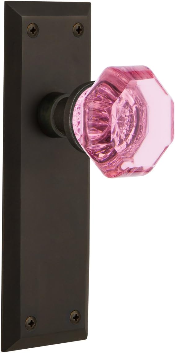 Nostalgic Warehouse 720885 New York Plate Passage Waldorf Pink Door Knob in Oil-Rubbed Bronze, 2.75
