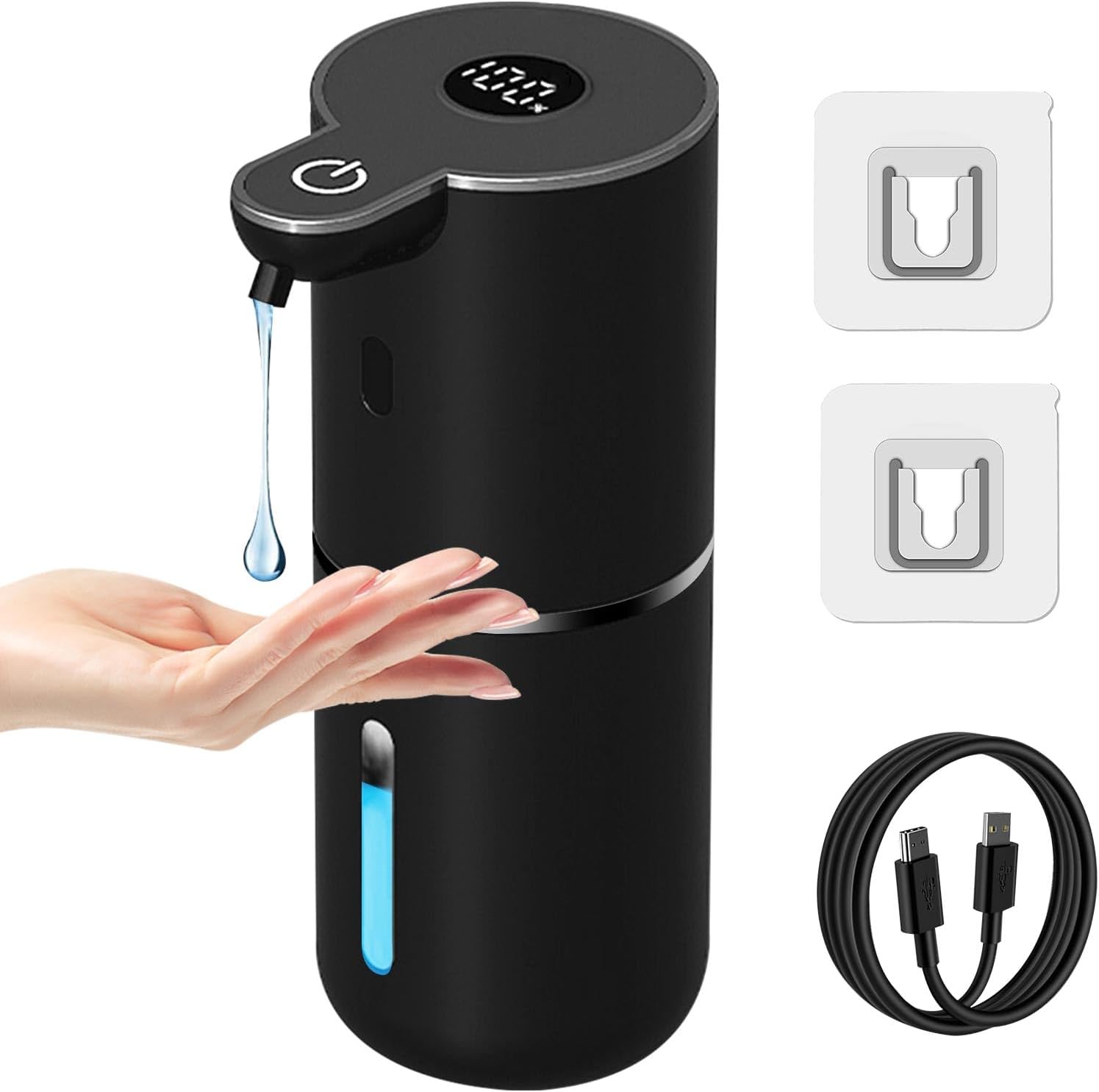 Automatic Liquid Soap Dispenser Touchless, USB Rechargeable Smart Hand Soap Dispenser, 6-Level Adjustable, 12.8oz/380mL, Compatible with Thick Thin Dish Soap for Bathroom Kitchen, Black Black Liquid