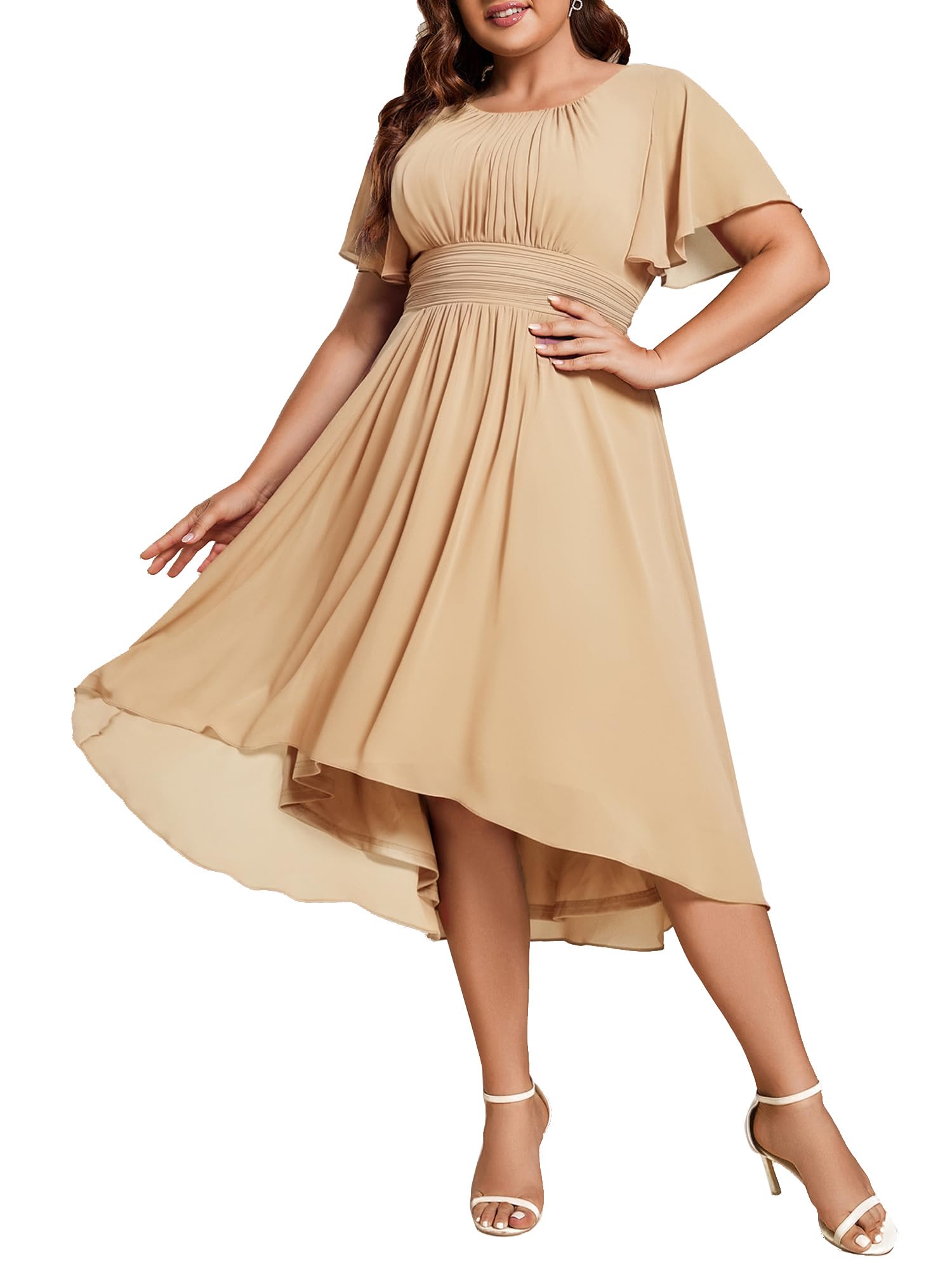 Ever-Pretty Women's Chiffon High Low Plus Size Cocktail Wedding Guest Dress