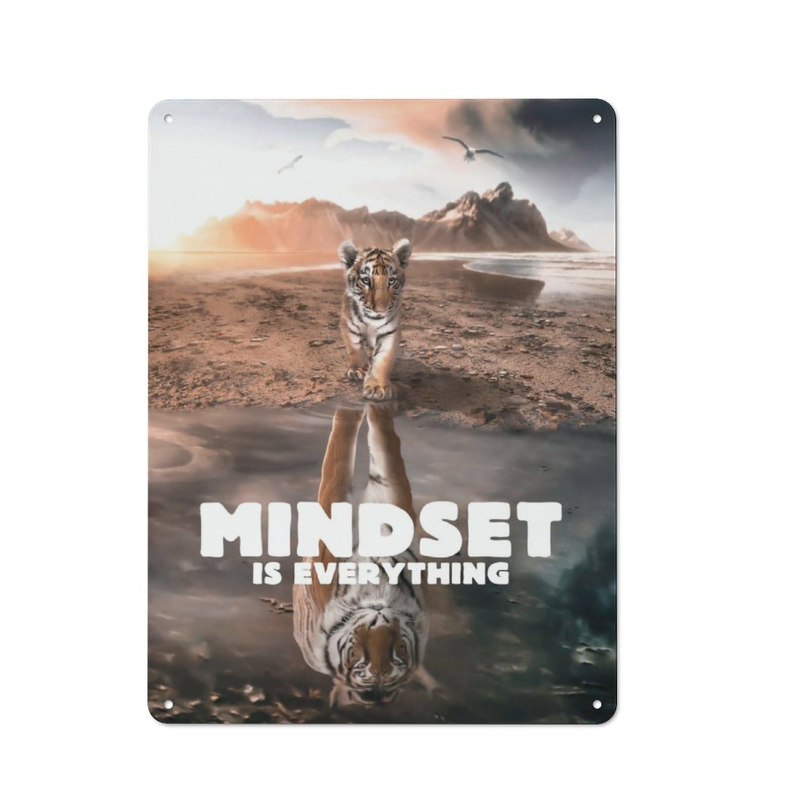 Junmoney Tiger Mindset Rustic Metal Sign 40X30cm For Lounge Or Reading Corner, For Reading Corner Decorators