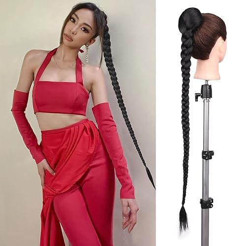 HANNE Extensiones de cola de caballo trenzadas, color negro natural, cola de caballo con cordón para mujeres negras, extensión de pelo falso (negro)