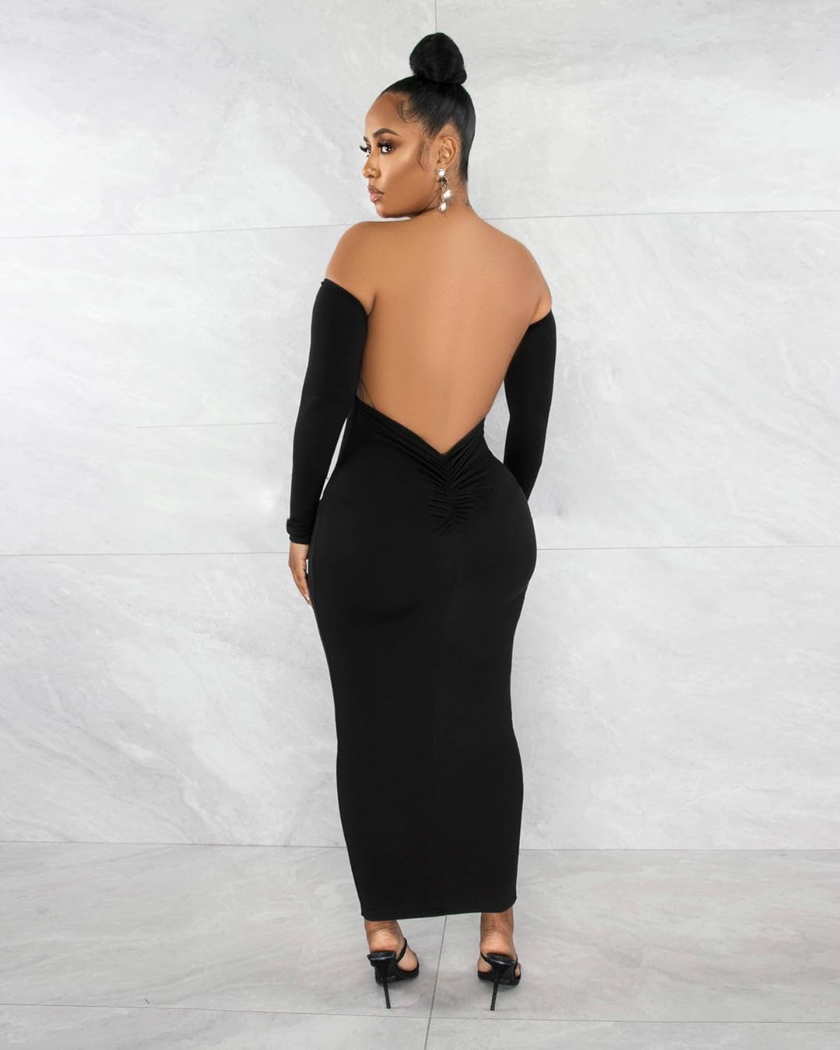 Womens Long Sleeve Off The Shoulder Maxi Dress Sexy Bodycon Midi Dresses Club Outfits - Image 4