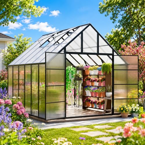 12x10ft Outdoor Greenhouse with Vent Windows and Door