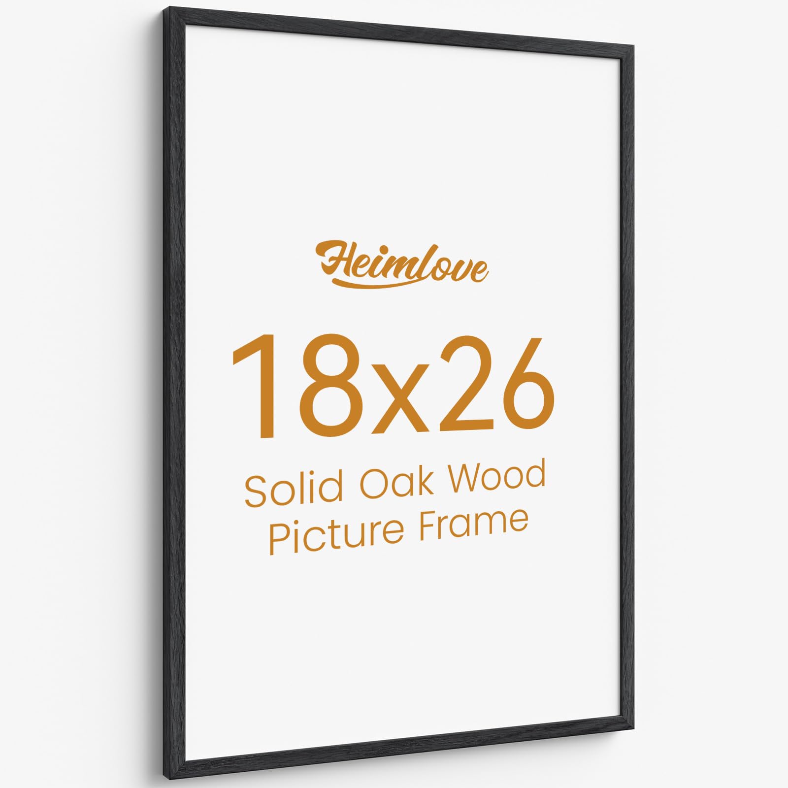 heimlove 18x26 picture frame, high-end natural oak 18 x 26 wooden frame with tempered glass, 18x26 wood photo frame for wall or tabletop, wall hook included for photo and prints, black