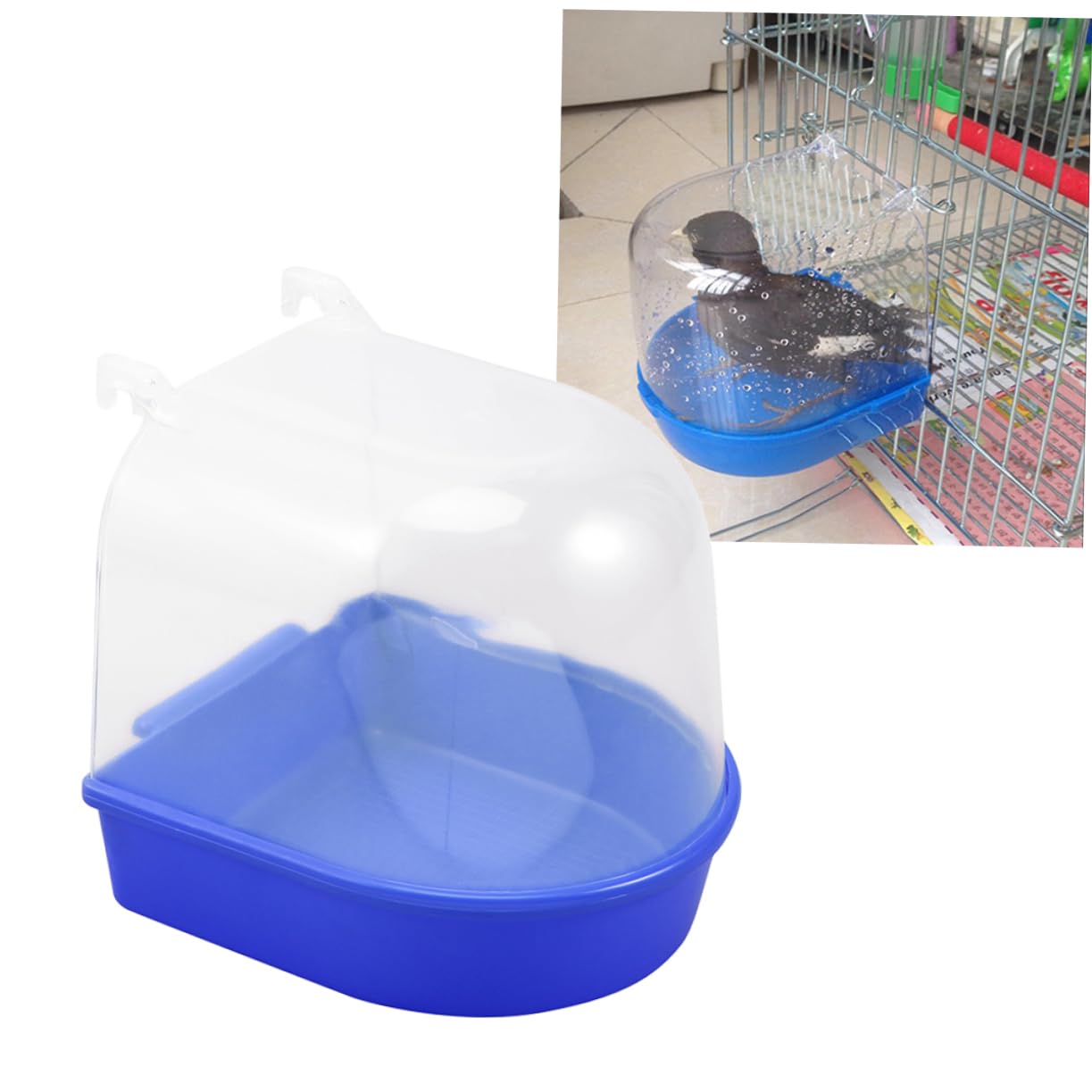Angoily 3pezzi Bagnetto per Uccelli Coperchio Blu Vaschetta per Pappagalli e Canarini Gabbia per Uccelli Facile da Installare Accessorio per Piccoli Volatili