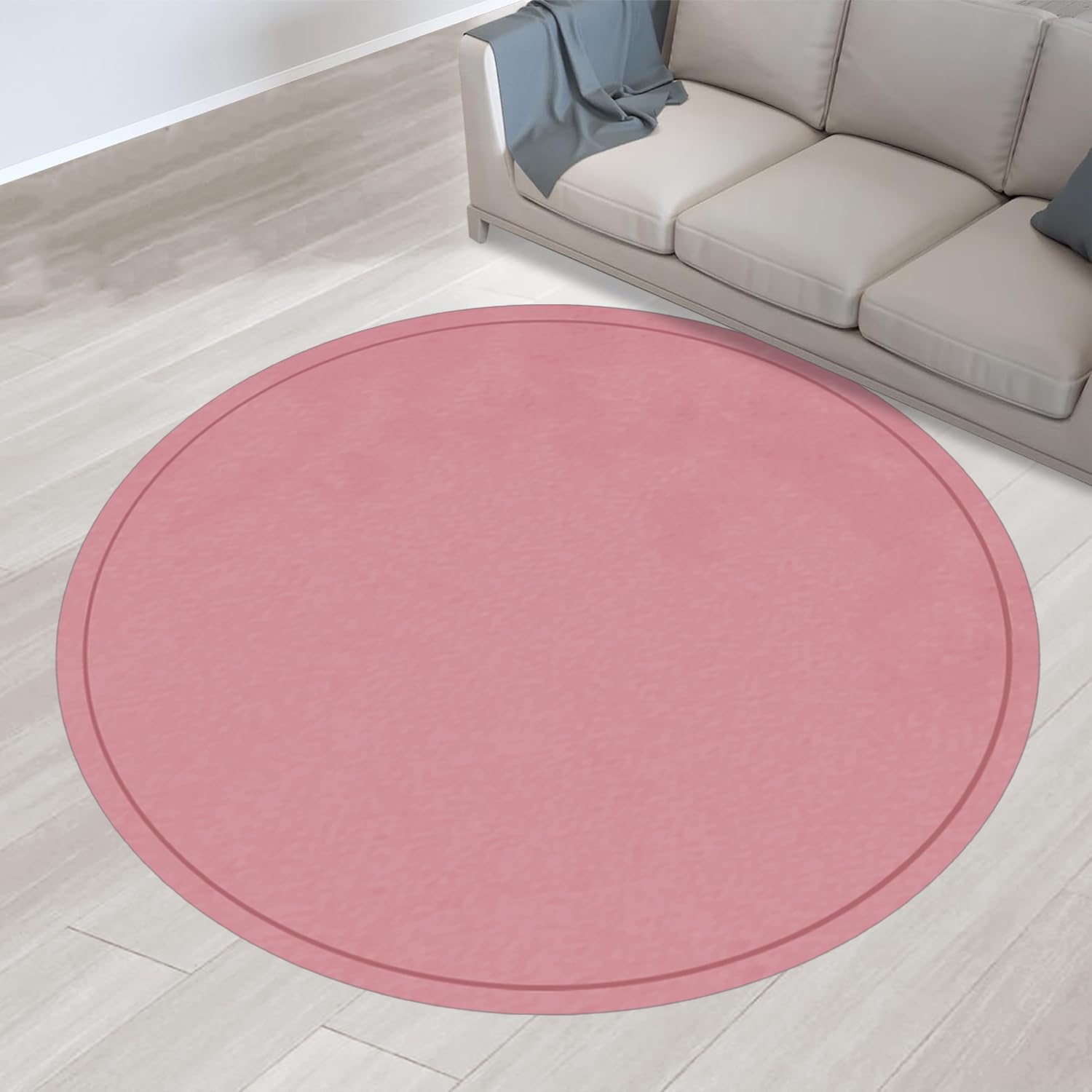 Tapis rond en velours de corail rose grand format 160x160 cm pour salon et chambre de fille