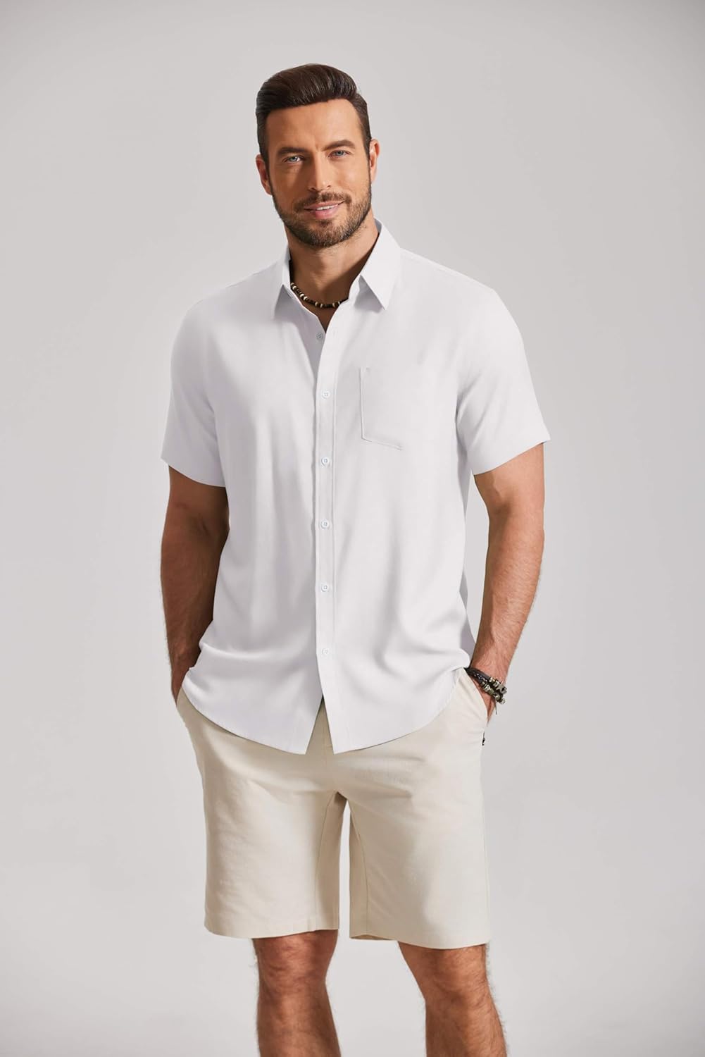 COOFANDY Mens Button Down Shirt Short Sleeve Casual Shirts Summer Beach Textured Shirts with Pocket - Image 8