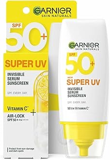 GAR-NIER Super UV Invisible Serum Sunscreen, SPF 50 PA++++, Broad Spectrum, 30ml, Lightweight with Vitamin C, No White Cast 1 Fl.oz.