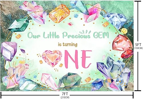 Miniatura 5 de Fondo de fotografía con texto en inglés She is a Gem is a Gem, She is a Gem, Happy 1st Birthday para niñas y niños, piedras preciosas de diamante,