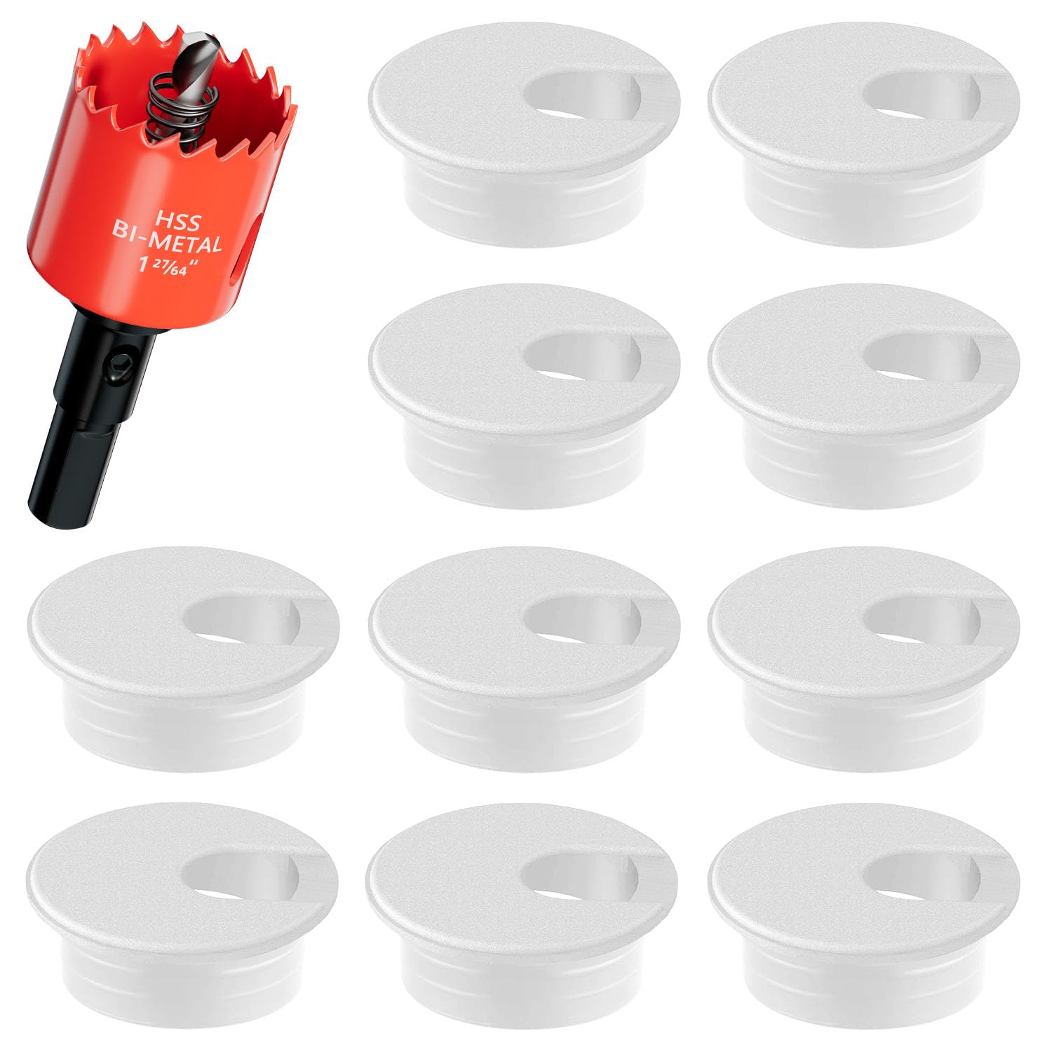 Desk Grommet 35mm - 10 Pack White Cable Grommet & Desk Hole Cover with Hole Saw for Cables, Cord Management for Office, TV, and Home Table