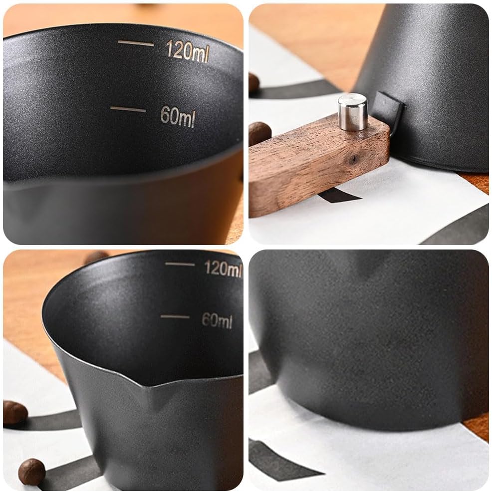 Kytpyi Measuring Cups, Espresso Shot Glass, 120mL Stainless Steel Measuring Cups with V-spout Wooden Handle Scale Mark for Coffee Drinks, Small Minimalist Espresso Measuring Cup for Home Cafe (Black) 6 61JpBG1rKmL. AC SL1000