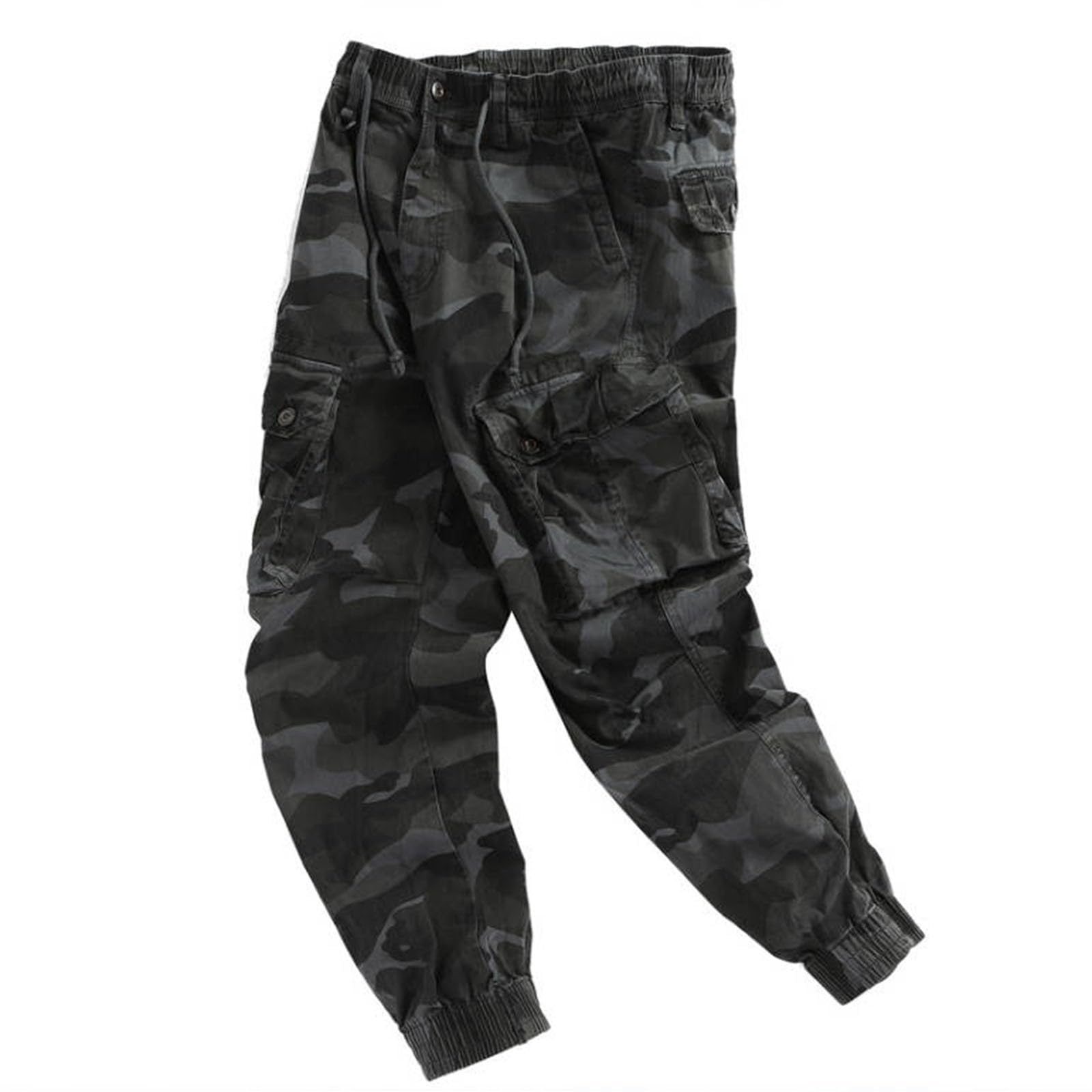 Herren-Cargohose aus Baumwolle, elastische Taille, Arbeitshose mit Bündchen, Camouflage, taktische Hose, Herren, leicht, langlebig, Arbeitshose mit mehreren Taschen, Outdoor-Kletterhose