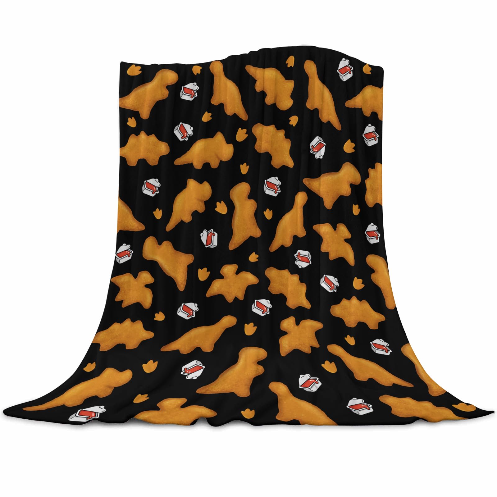 Qucarder Chicken Nugget Dino Chicken Nugget Throw Blanket Dino Nugget Funny Food Ketchup Throw Blankets Lightweight Cozy Flannel Blanket For Living Rooms Bedroom Couch Sofa Home Decor 100X130cm