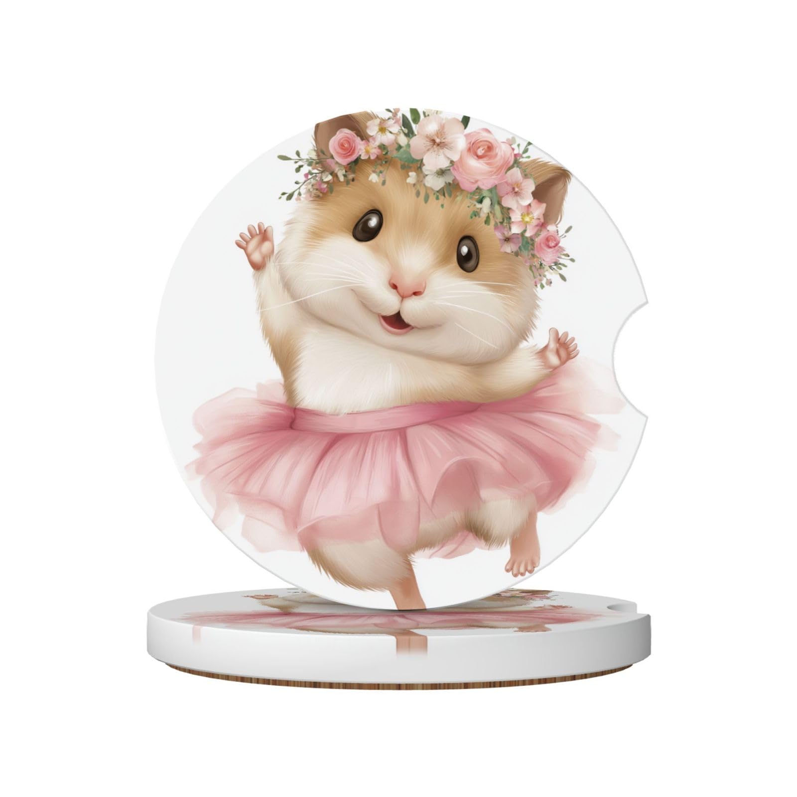 Cute Hamster Ballerina Pink Tutu Dress Ceramic Coasters,2pcs