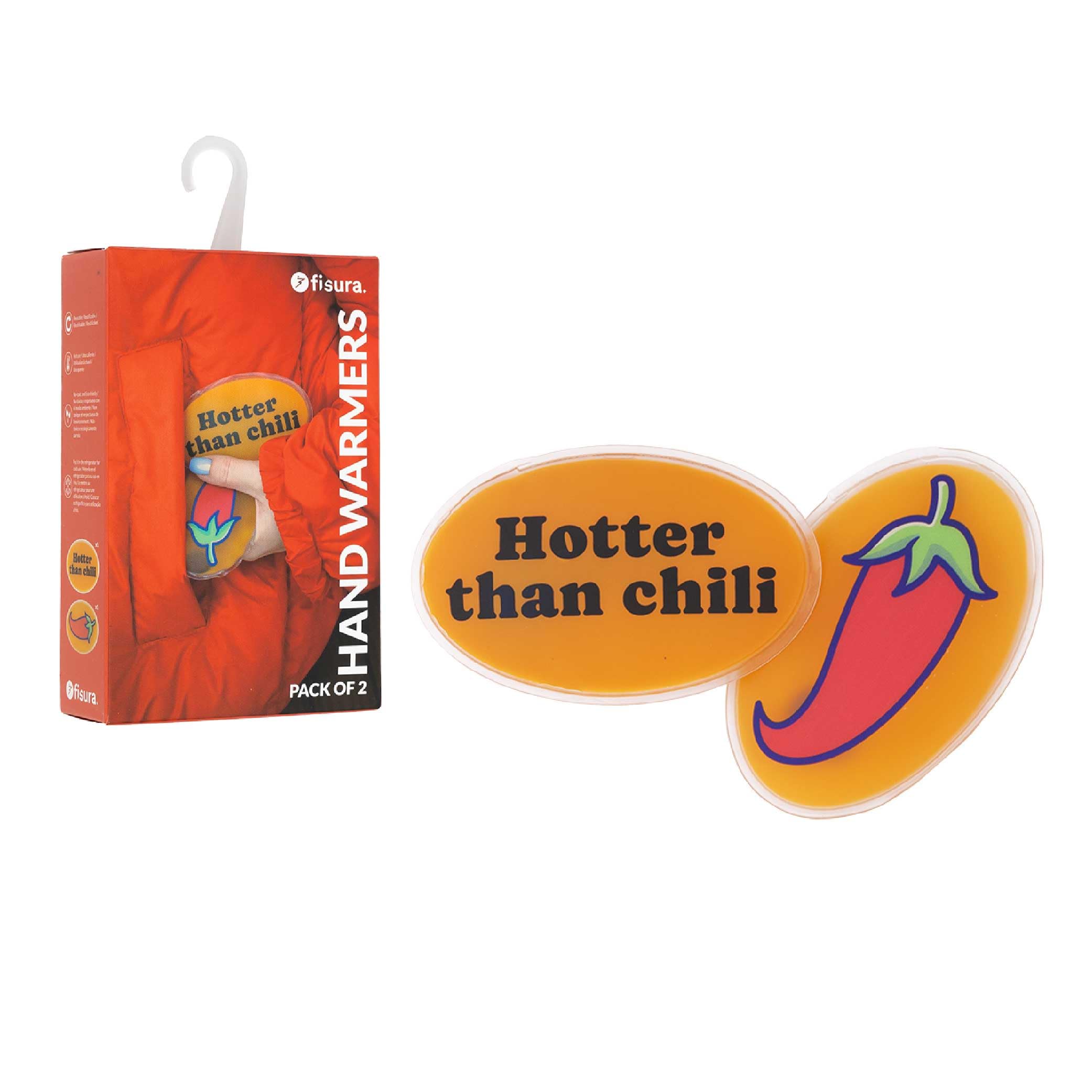 Fisura - Original "Chili" Hand Warmer, Reusable Gel Handwarmers, Instant Heat for Outdoor Activities, Skiing, Golf - Easy to Use Pocket Warmers, 2 Units Pack