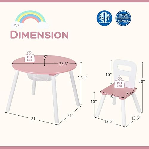 Miniatura 8 de Costzon Juego de mesa y silla para niños, mesa de actividades de madera con almacenamiento de malla central, muebles para niños y niñas, ideal para