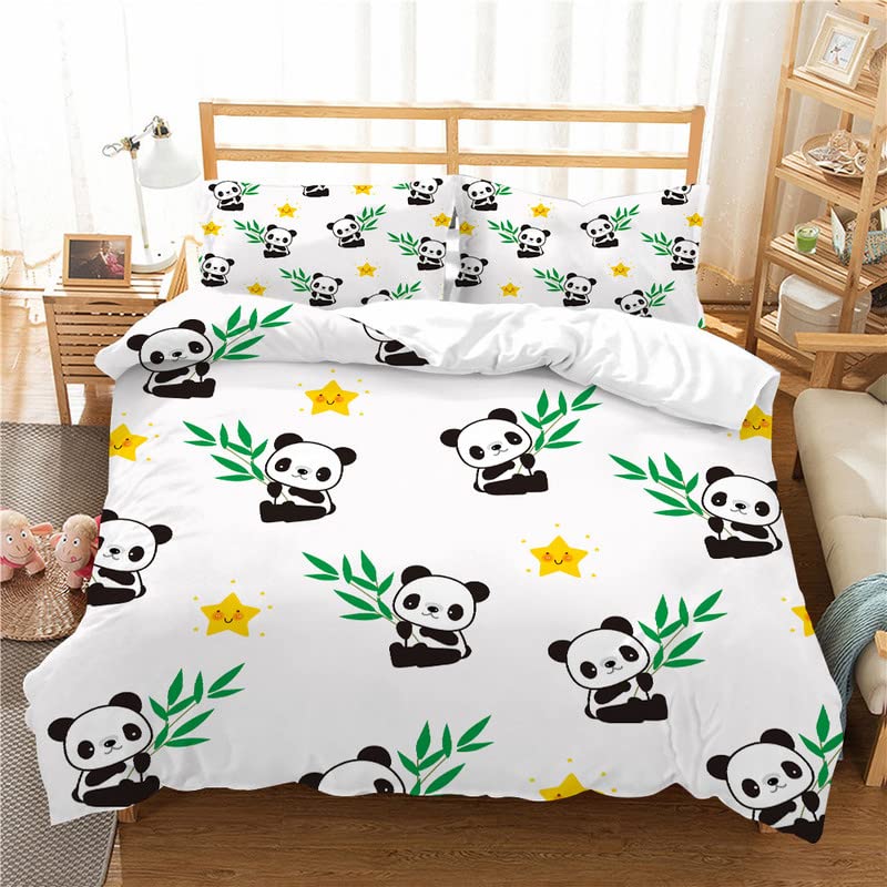 Funda nórdica 200x200 para cama 105 con 2 fundas de almohada de panda blanco en microfibra
