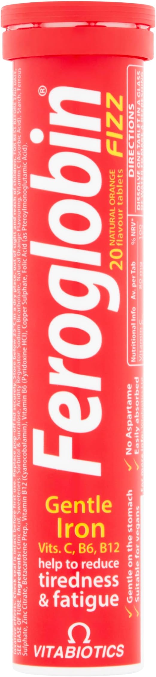 – Feroglobin Fezz 20 Tablet | Gentle Iron Supplement - Support Defficiency, Anemia, Blood formation, Boost Energy, Immunity & Vitality - Reduce Fatigue & Tiredness |Honey & Orange Flavour