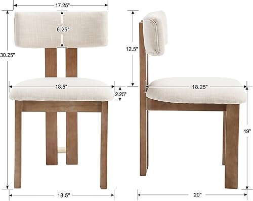 Miniatura 2 de Juego de 6 Sillas de Comedor de Madera con Lino, Sillas Modernas de Estilo Casa de Campo para Comedor y Cocina con Respaldo Curvado y Patas de Lino