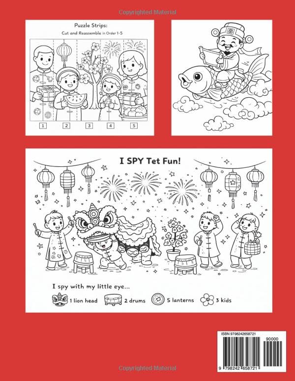 Tet Activity Book for Kids Ages 4-8: Celebrate Vietnamese Lunar New Year with Coloring, Mazes, Puzzles & Crafts: 90 Pages of Cultural Coloring, ... & Paste Crafts for Preschool & Kindergarten image 3