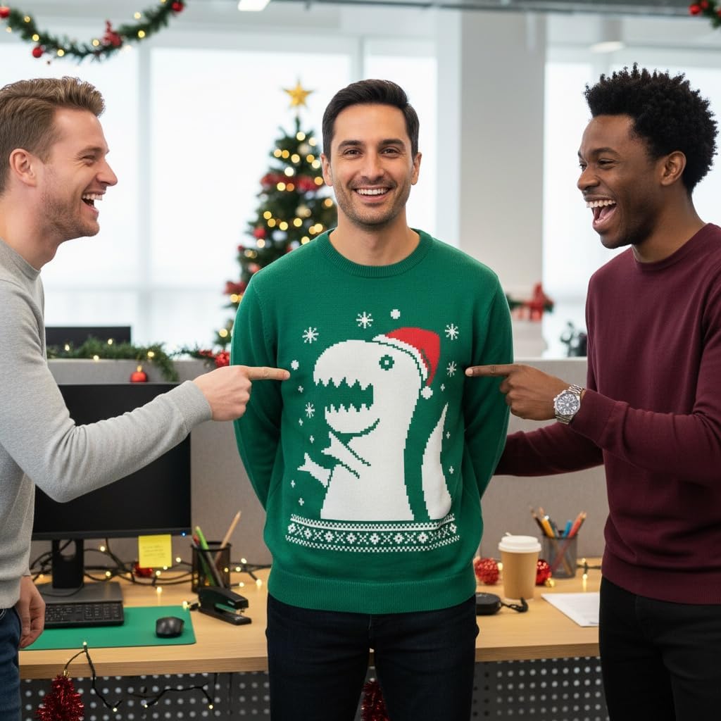 Tstars Cat Santa Claws, Humping Reindeer, T-Rex Santa Festive Ugly Christmas Sweatshirt