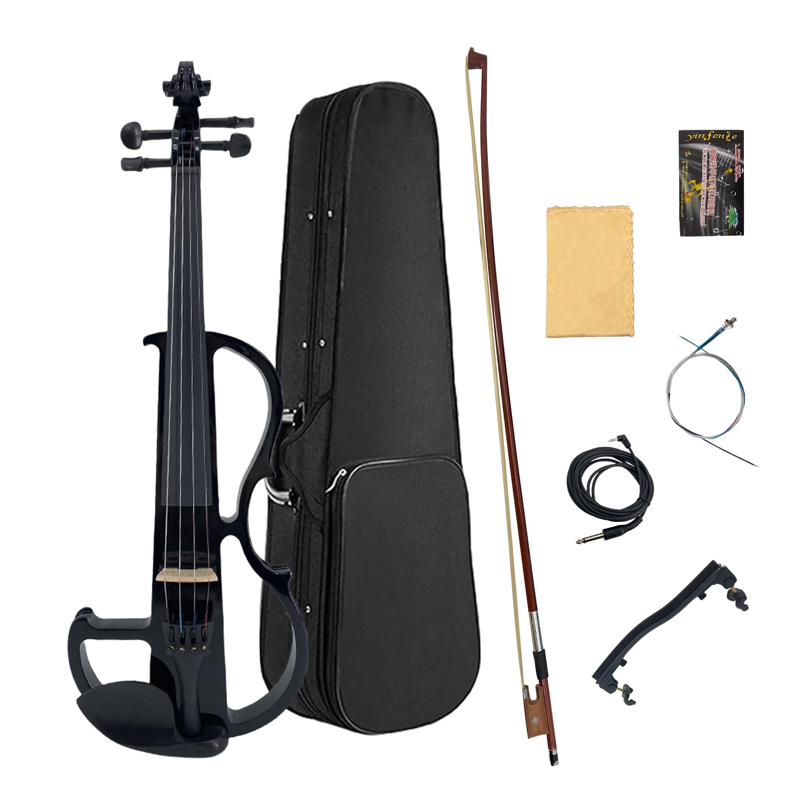 Yinfente Violino elettrico 4/4 Full Size Silenzioso 4 String Studente Principiante Violino Raccordi Ebano Con Caso Arco Spalla resto Cavo Extra String Accessori
